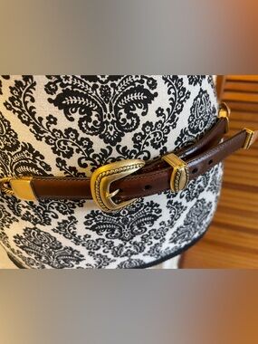 Brighton Belt 37419 Brass Goldtone Brown Leather Ornate VTG 1995 Rare Sz M/L 34”